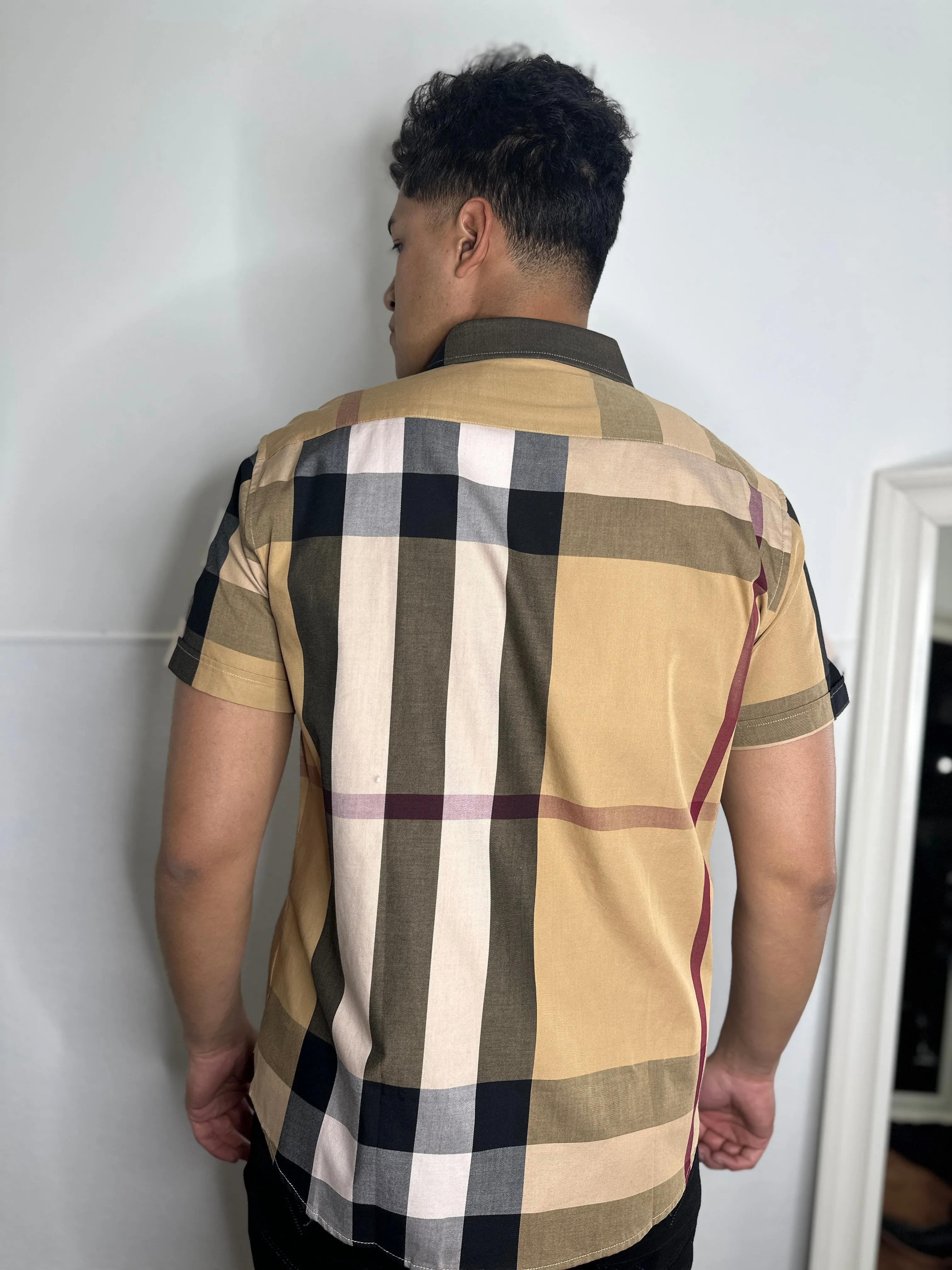 Dark Khaki Berry Print Short Sleeve Shirt