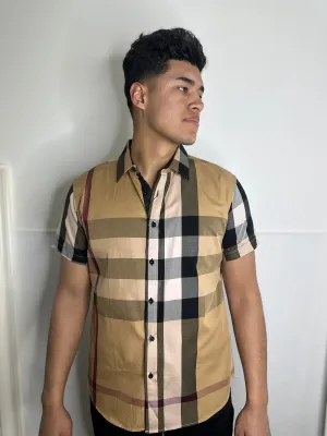 Dark Khaki Berry Print Short Sleeve Shirt