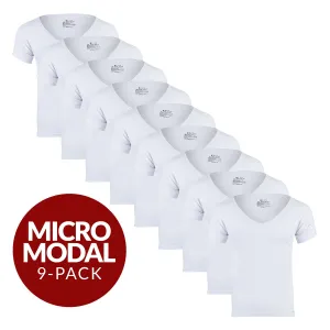 Deep V Micro Modal Sweat Proof Undershirt For Men - White 9-Pack