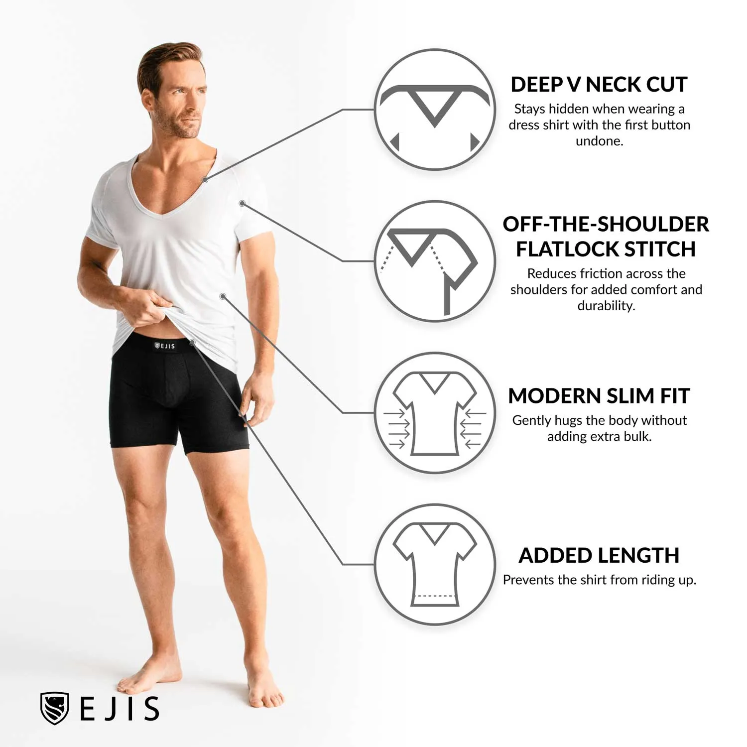 Deep V Micro Modal Sweat Proof Undershirt For Men - White 9-Pack