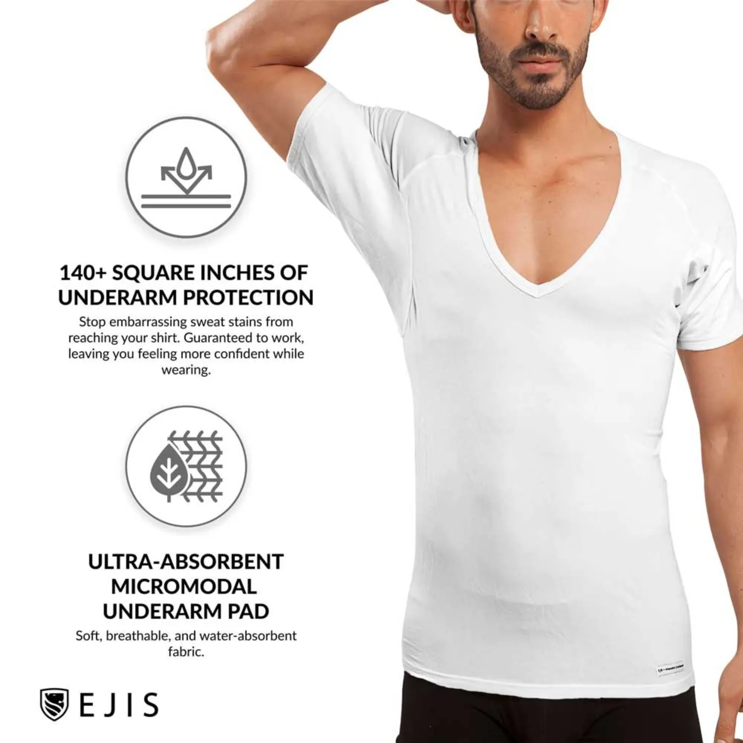 Deep V Micro Modal Sweat Proof Undershirt For Men - White 9-Pack
