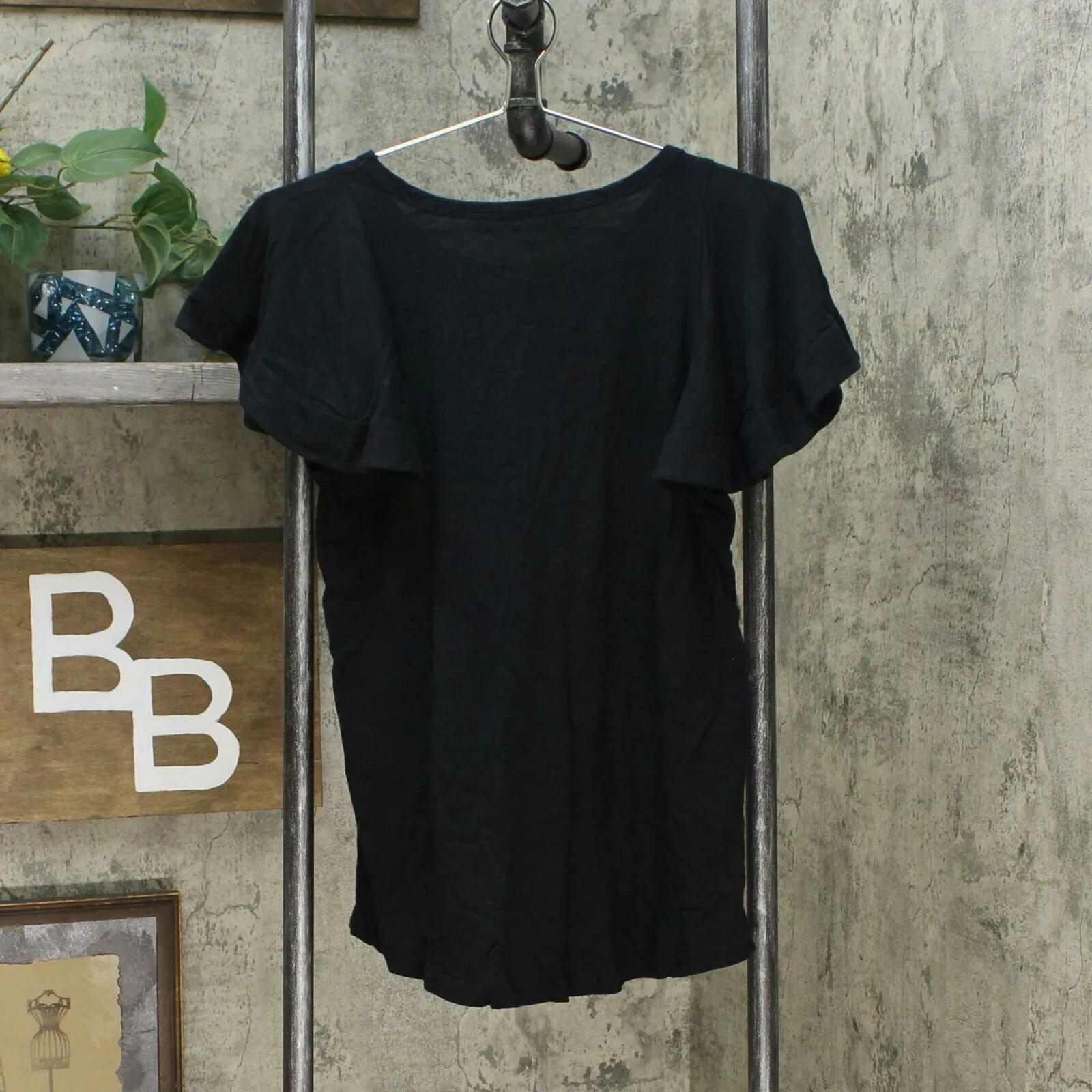 DG2 by Diane Gilman Women's Flutter-Sleeve T-Shirt Black Small