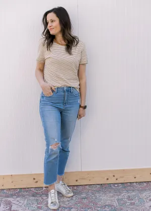 Ecru and Camel Striped Tee