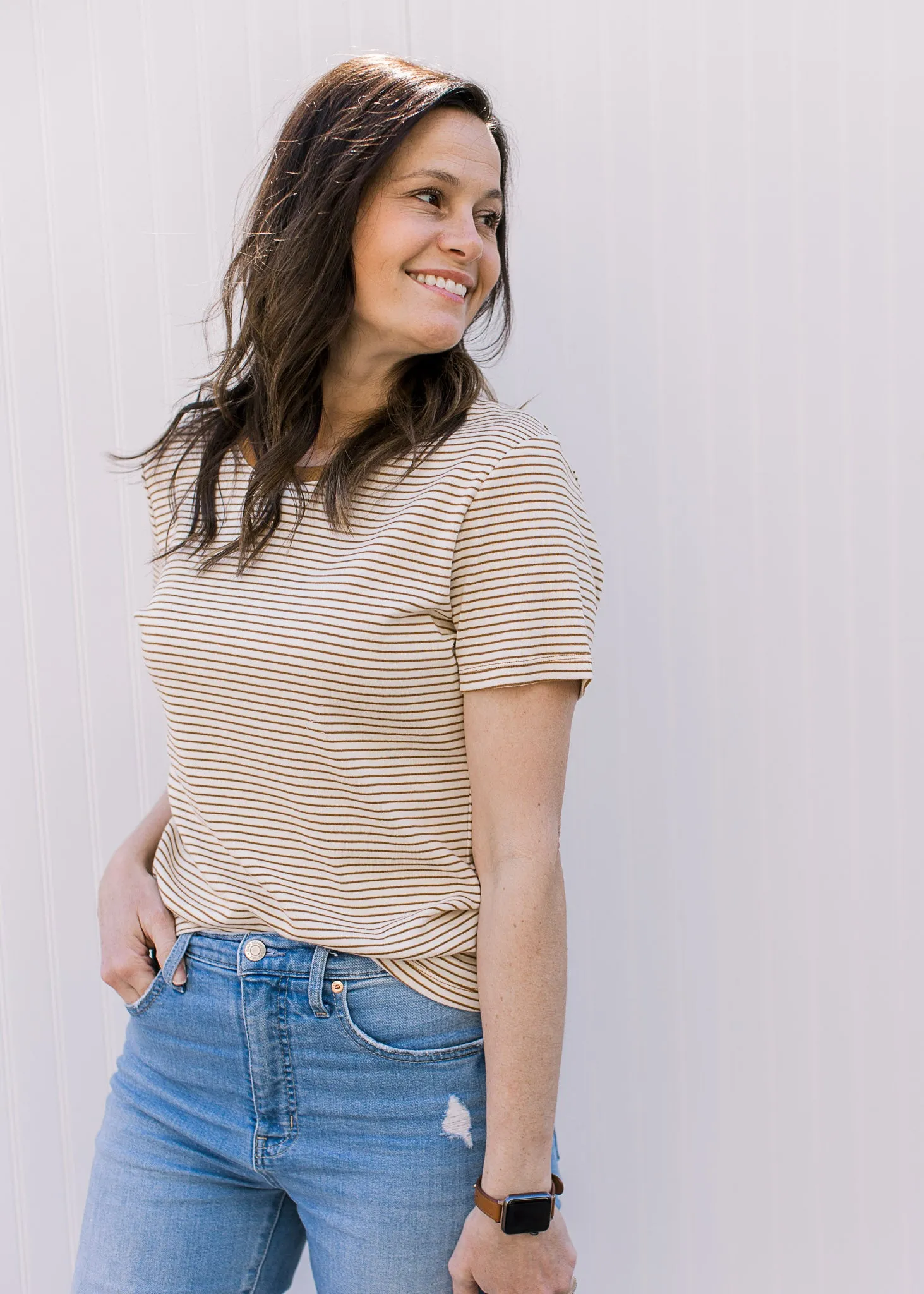 Ecru and Camel Striped Tee