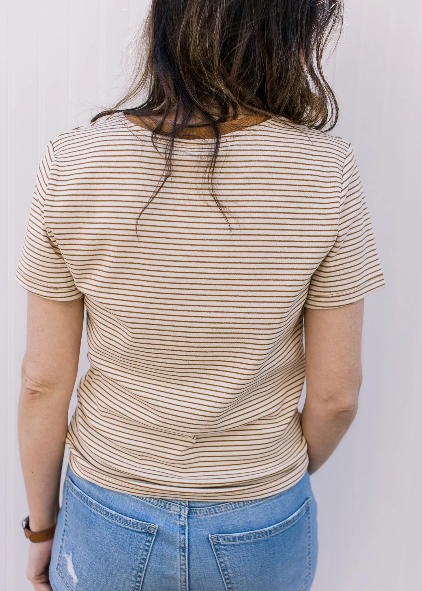 Ecru and Camel Striped Tee