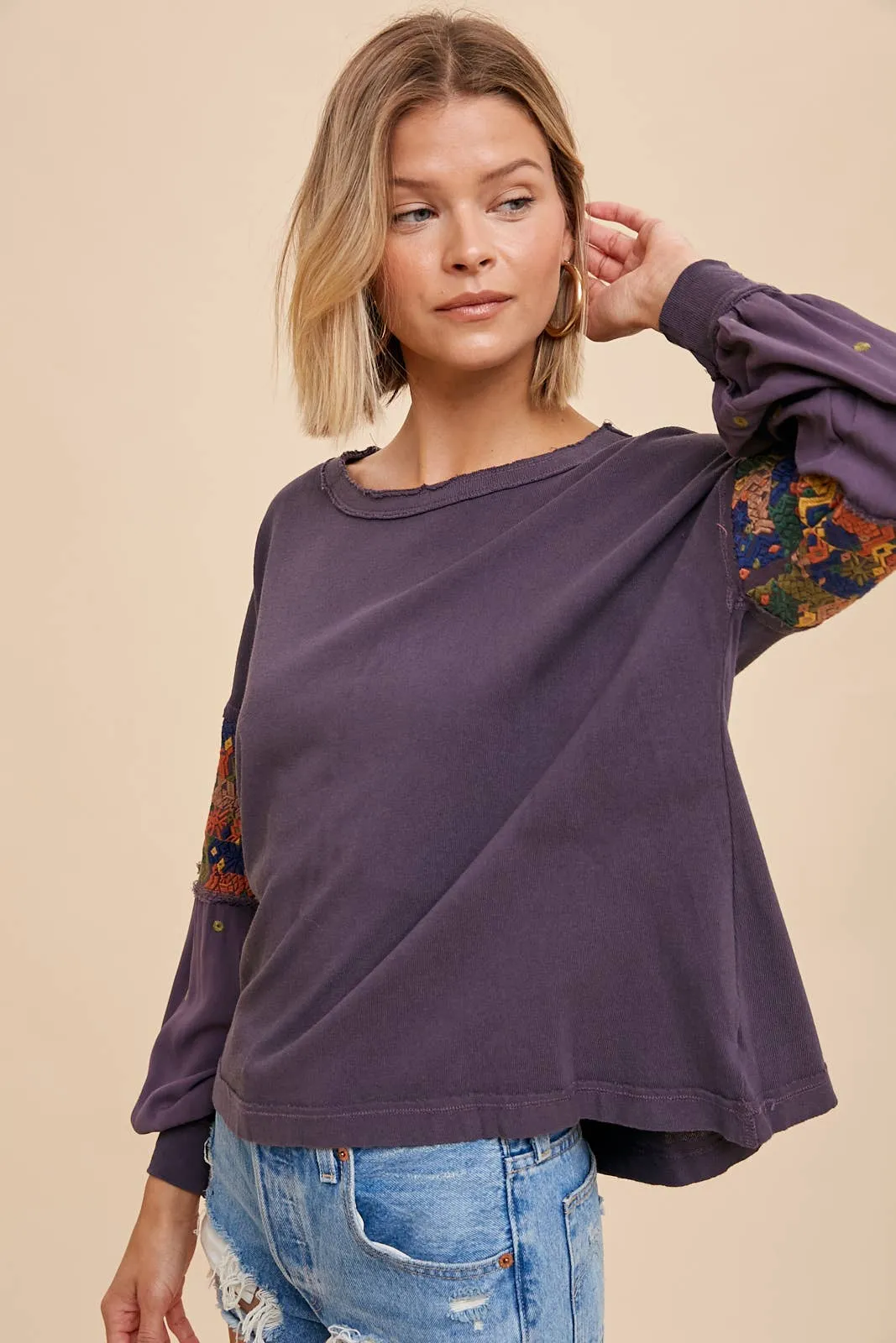 Embroidery Detail Long Sleeve Tee