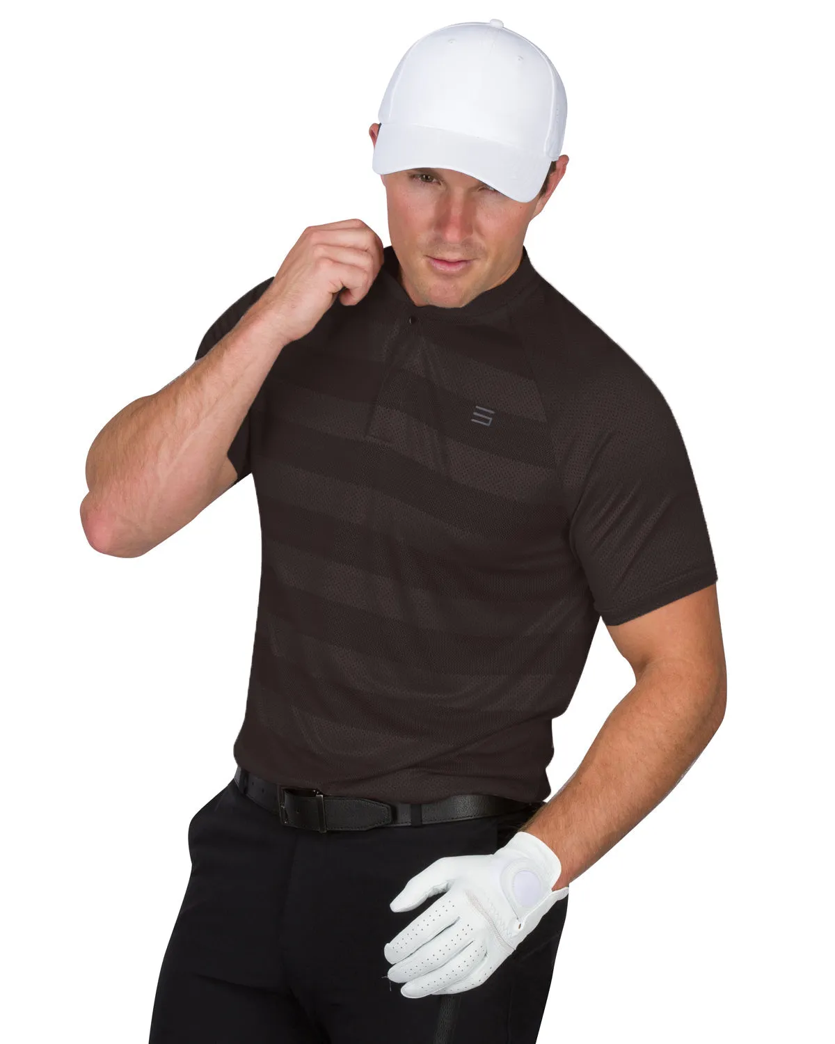Extreme Deal - Men's Thick Striped Collarless Golf Shirt