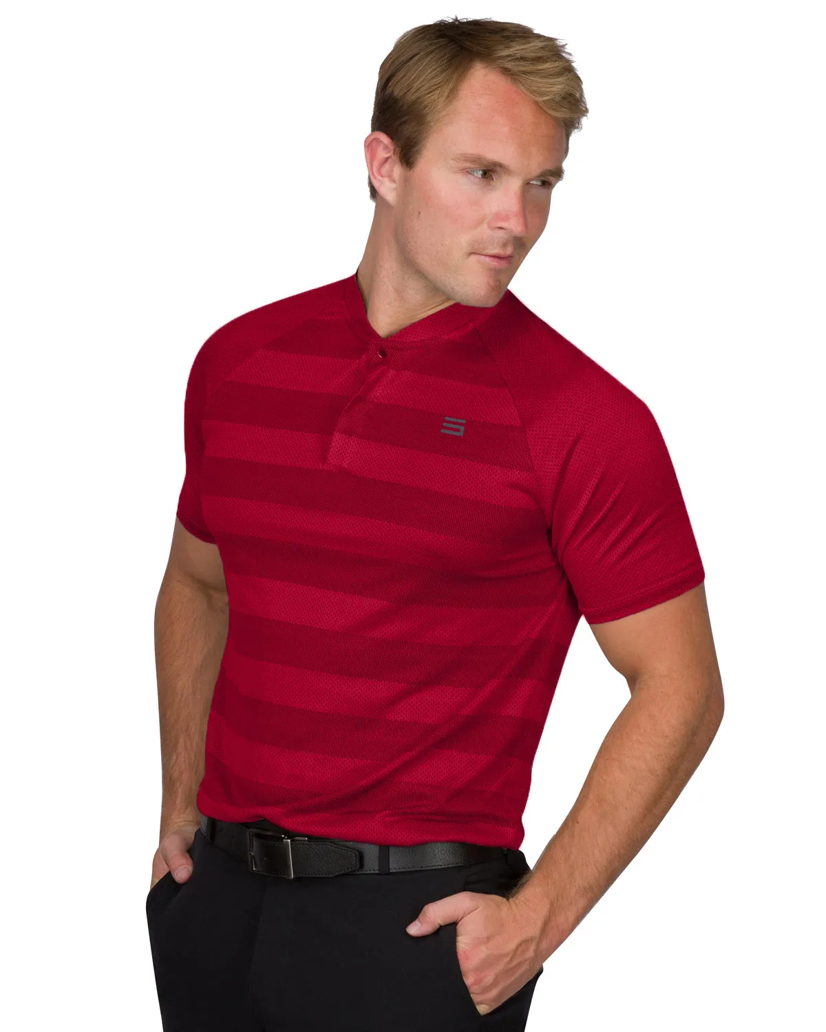 Extreme Deal - Men's Thick Striped Collarless Golf Shirt