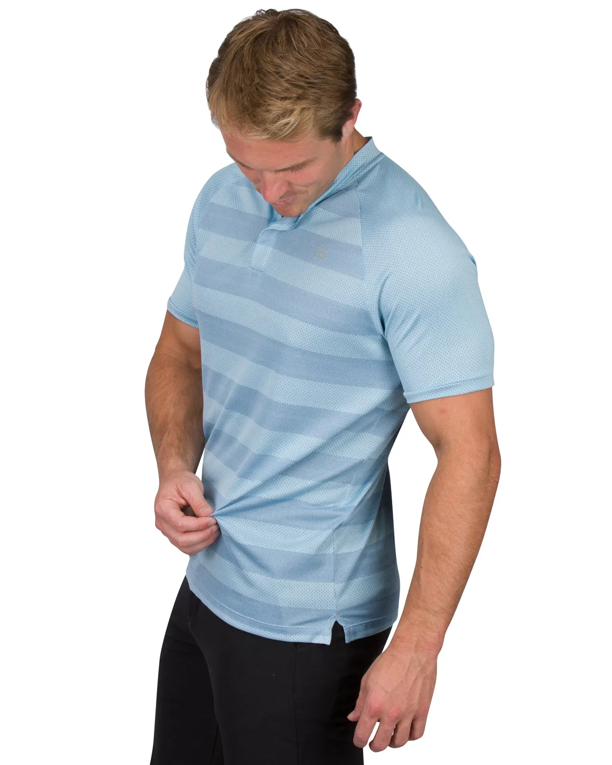 Extreme Deal - Men's Thick Striped Collarless Golf Shirt