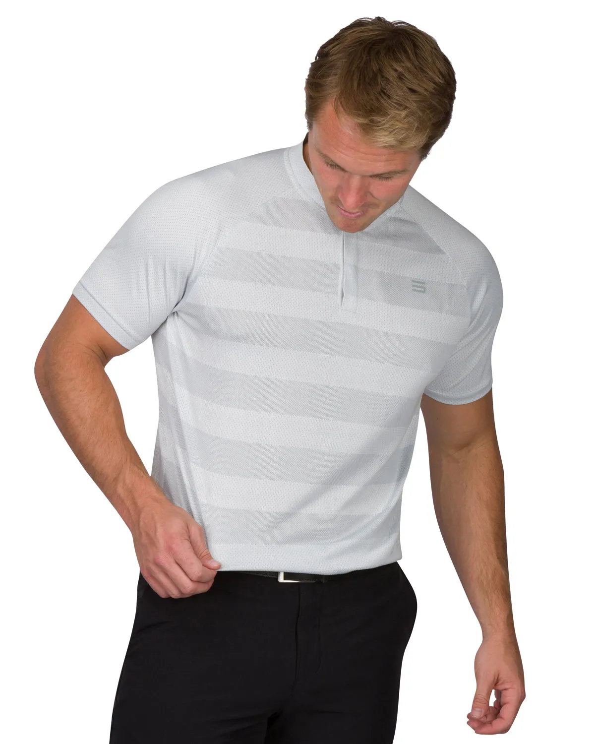 Extreme Deal - Men's Thick Striped Collarless Golf Shirt