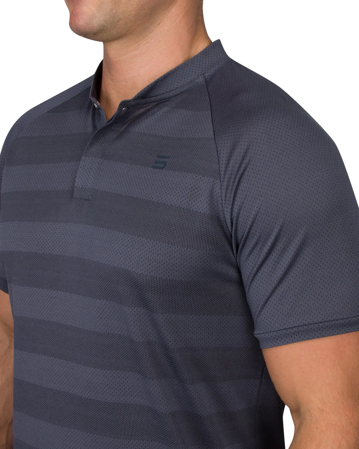 Extreme Deal - Men's Thick Striped Collarless Golf Shirt