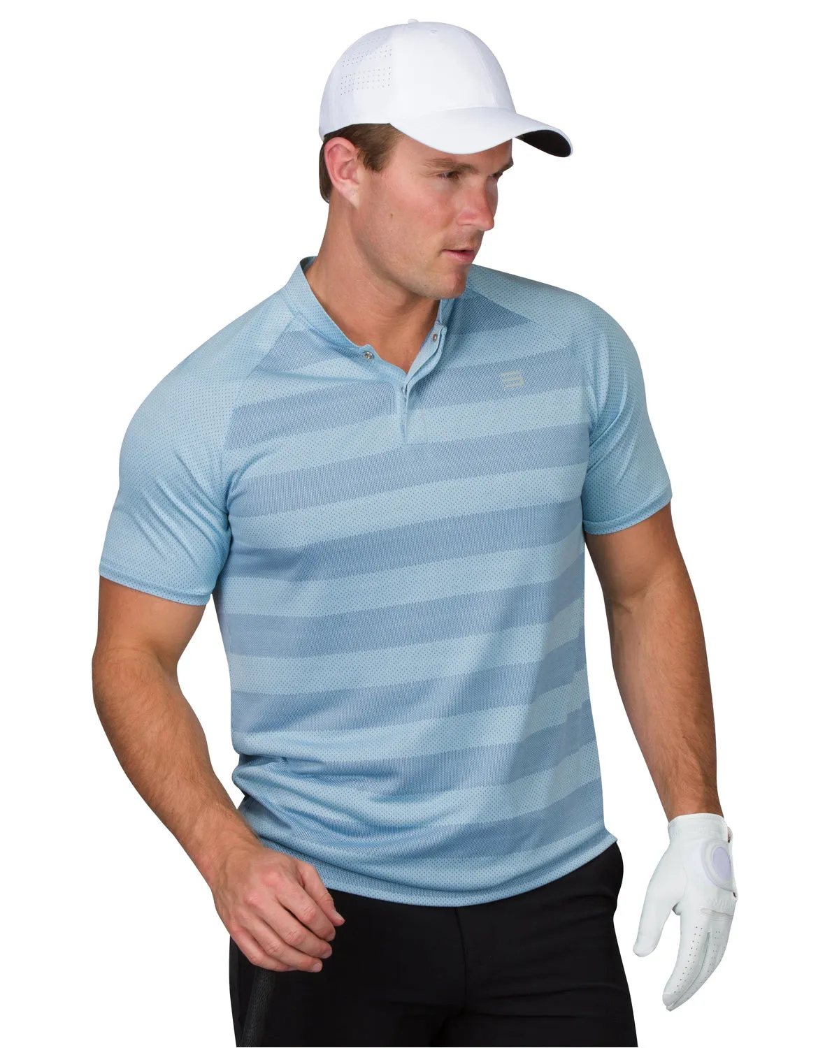 Extreme Deal - Men's Thick Striped Collarless Golf Shirt