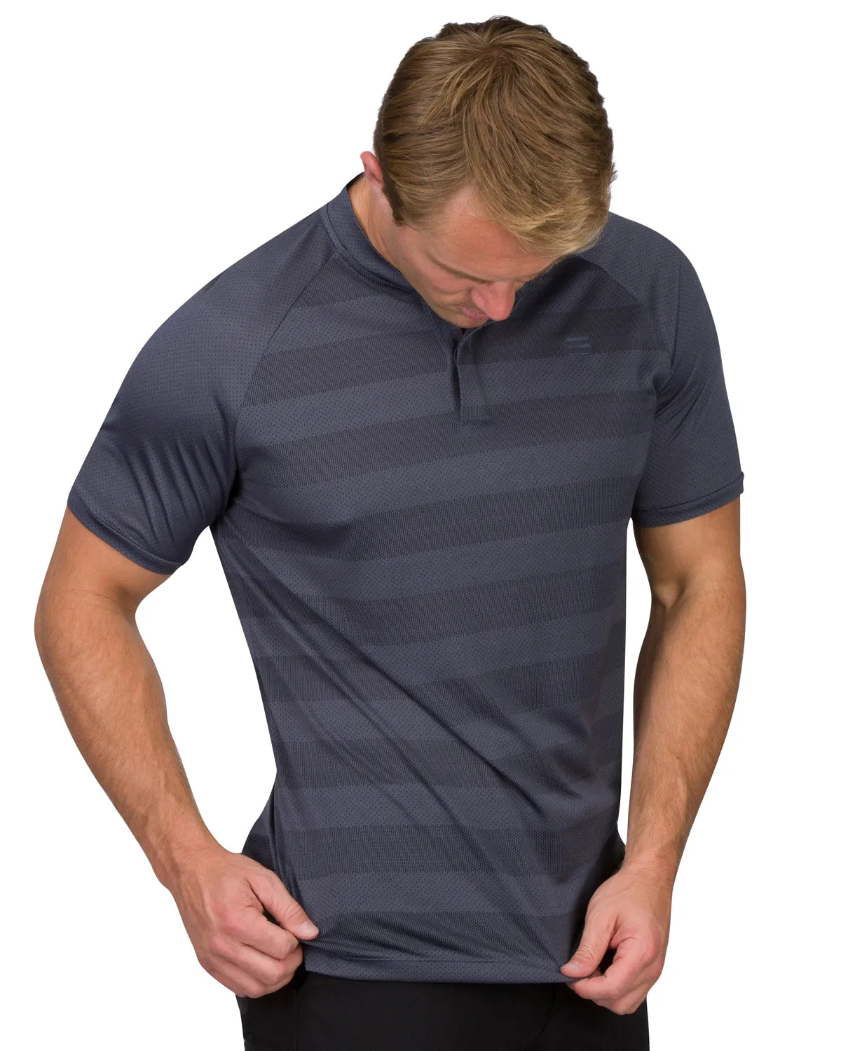 Extreme Deal - Men's Thick Striped Collarless Golf Shirt