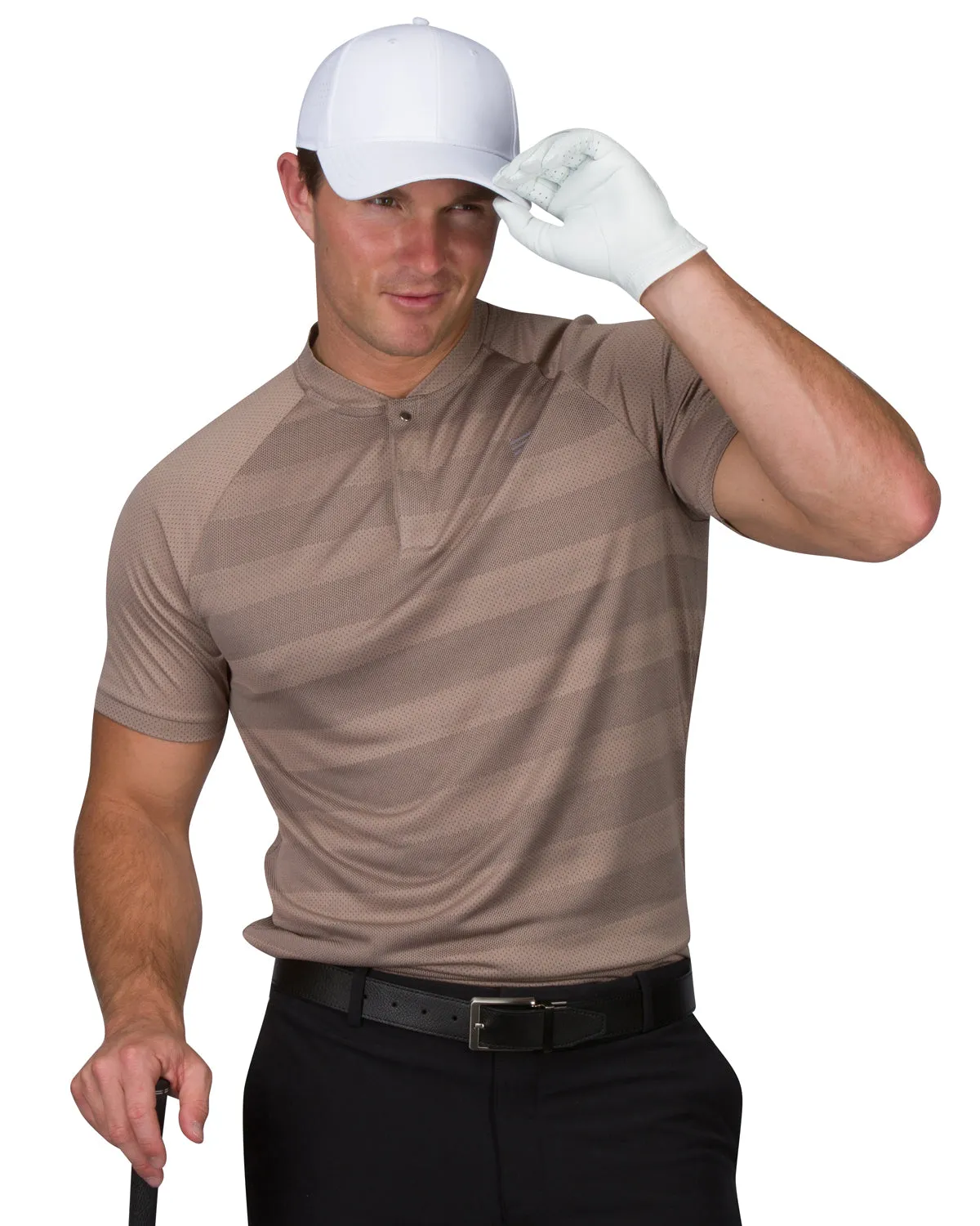 Extreme Deal - Men's Thick Striped Collarless Golf Shirt