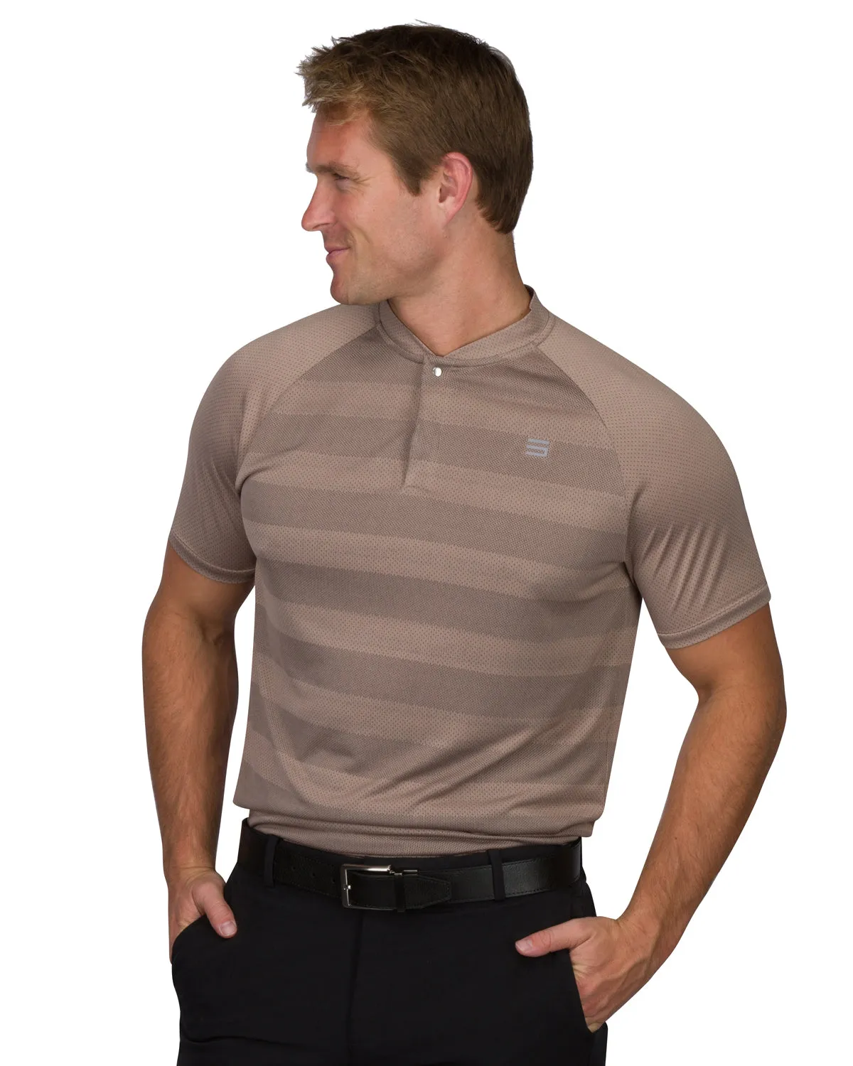 Extreme Deal - Men's Thick Striped Collarless Golf Shirt