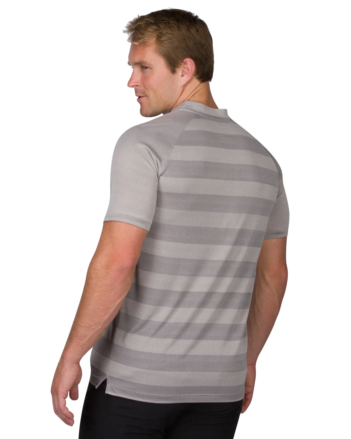 Extreme Deal - Men's Thick Striped Collarless Golf Shirt