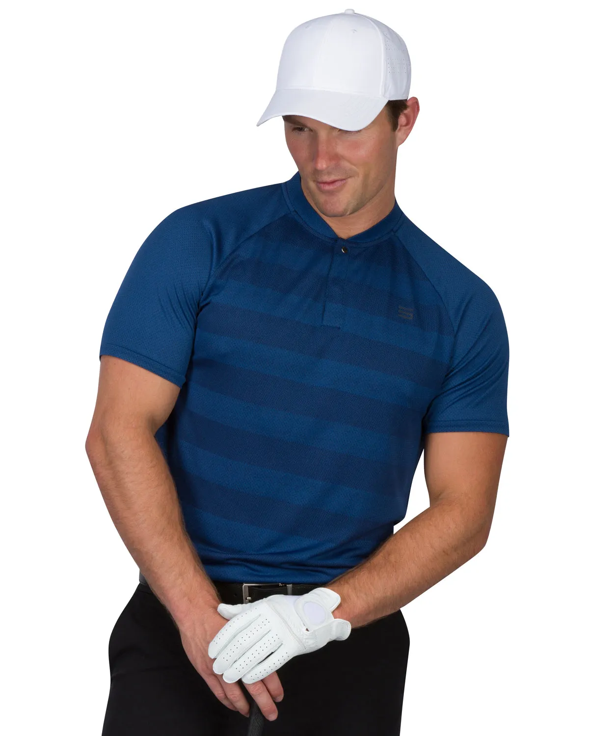 Extreme Deal - Men's Thick Striped Collarless Golf Shirt