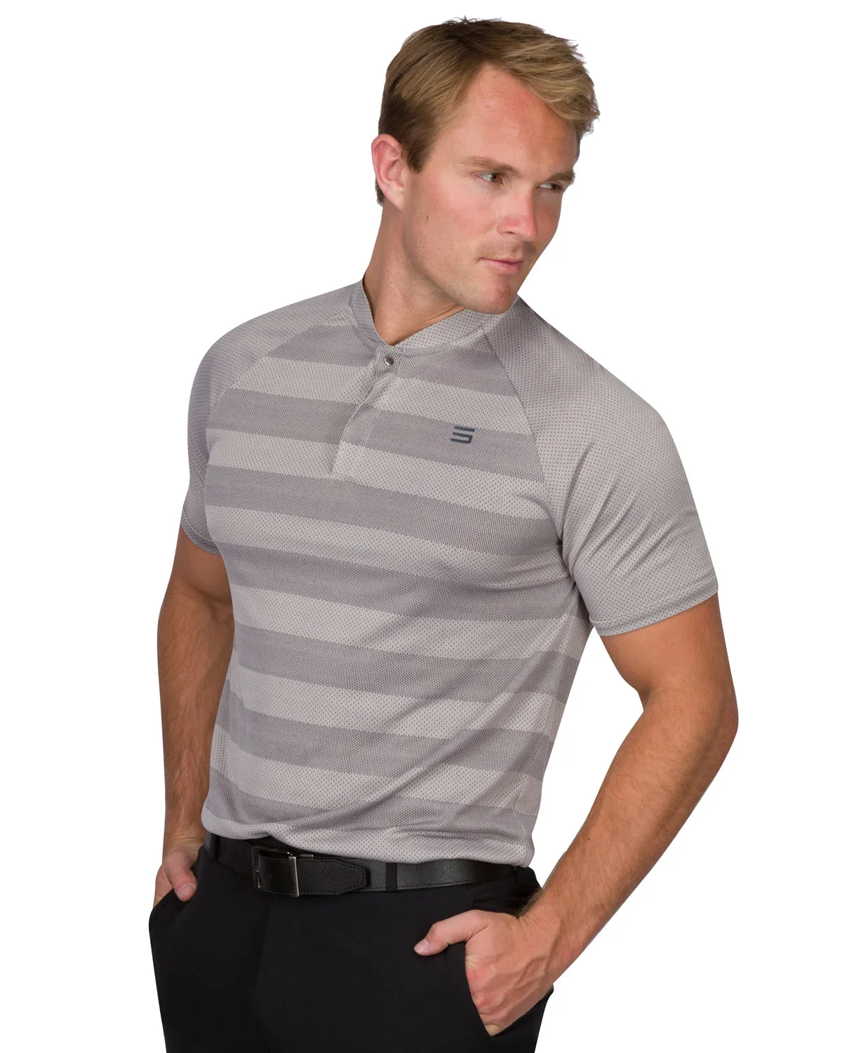 Extreme Deal - Men's Thick Striped Collarless Golf Shirt