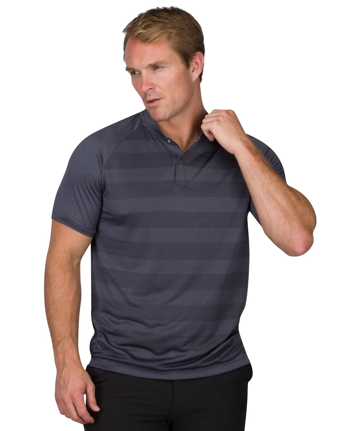 Extreme Deal - Men's Thick Striped Collarless Golf Shirt