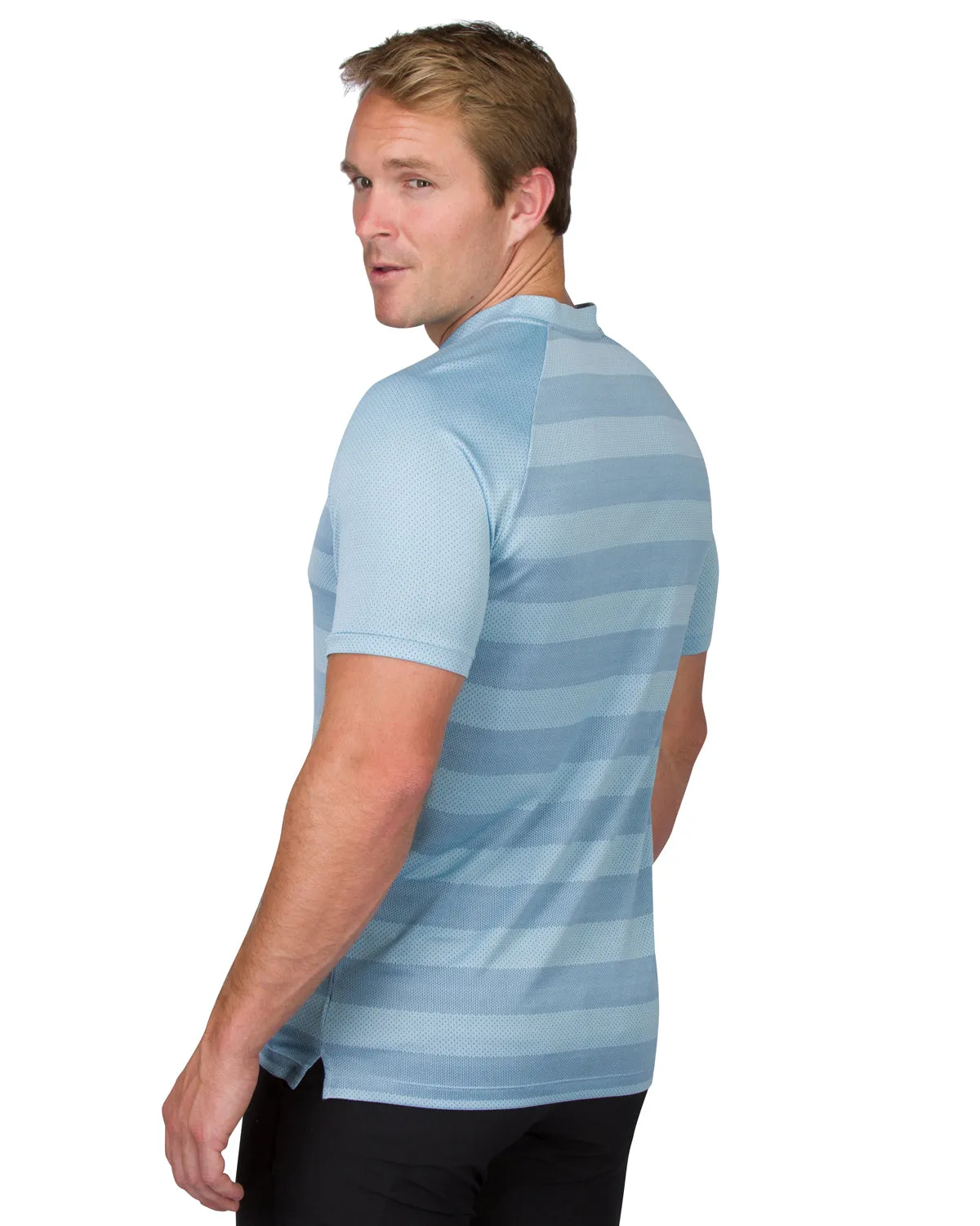 Extreme Deal - Men's Thick Striped Collarless Golf Shirt