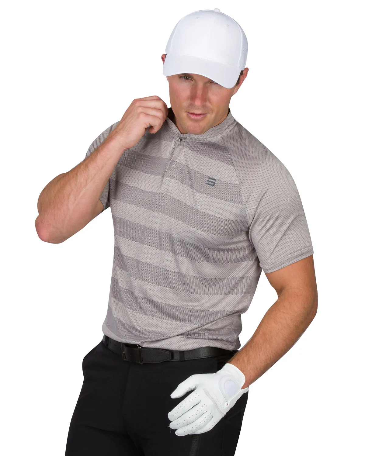 Extreme Deal - Men's Thick Striped Collarless Golf Shirt