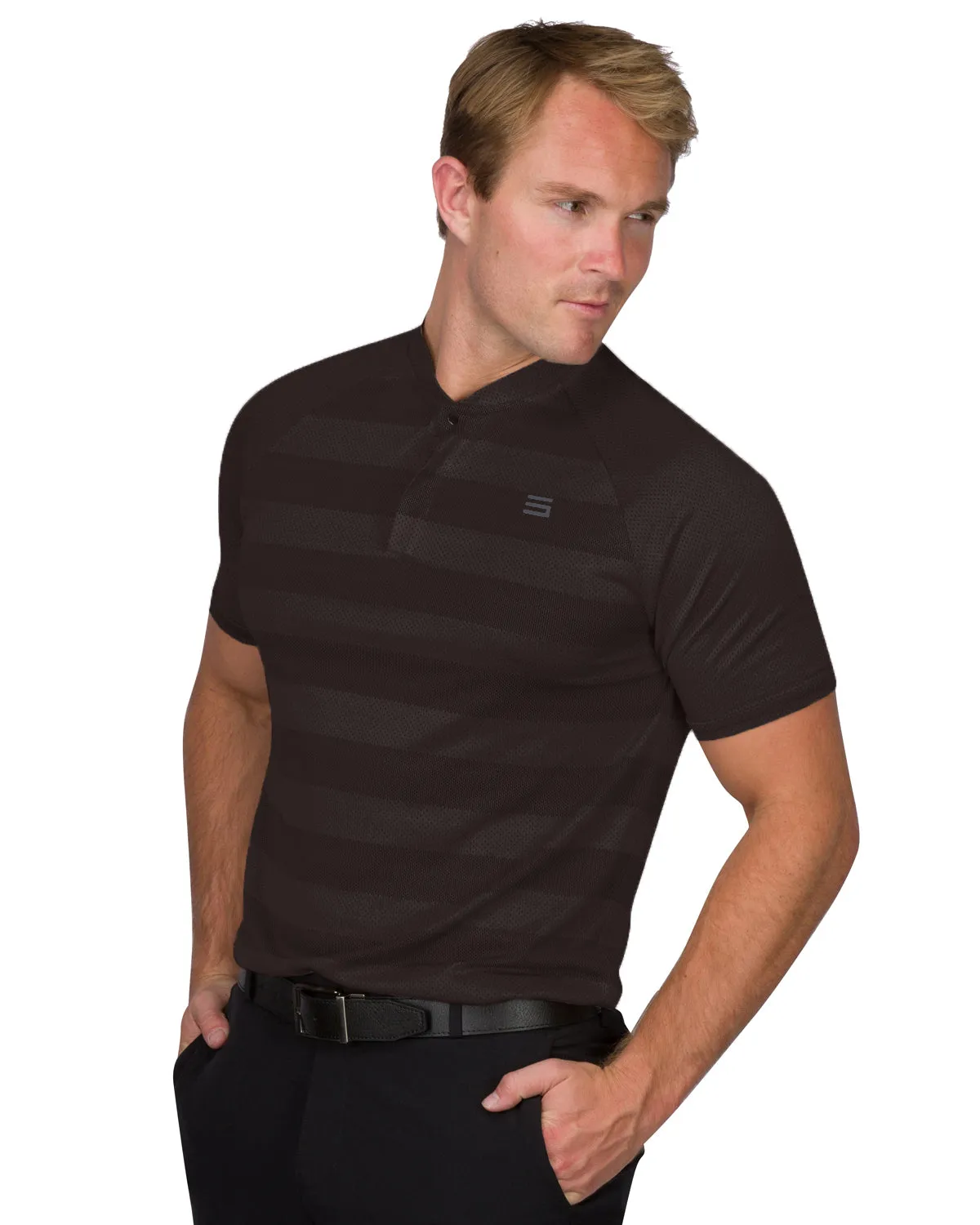 Extreme Deal - Men's Thick Striped Collarless Golf Shirt