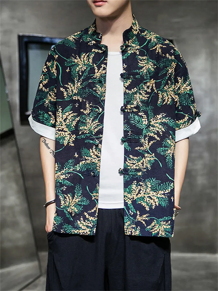 Fashion Chinese Printed Short Sleeve Men's Shirts