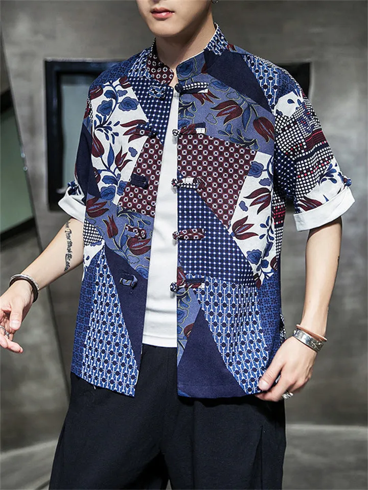Fashion Chinese Printed Short Sleeve Men's Shirts