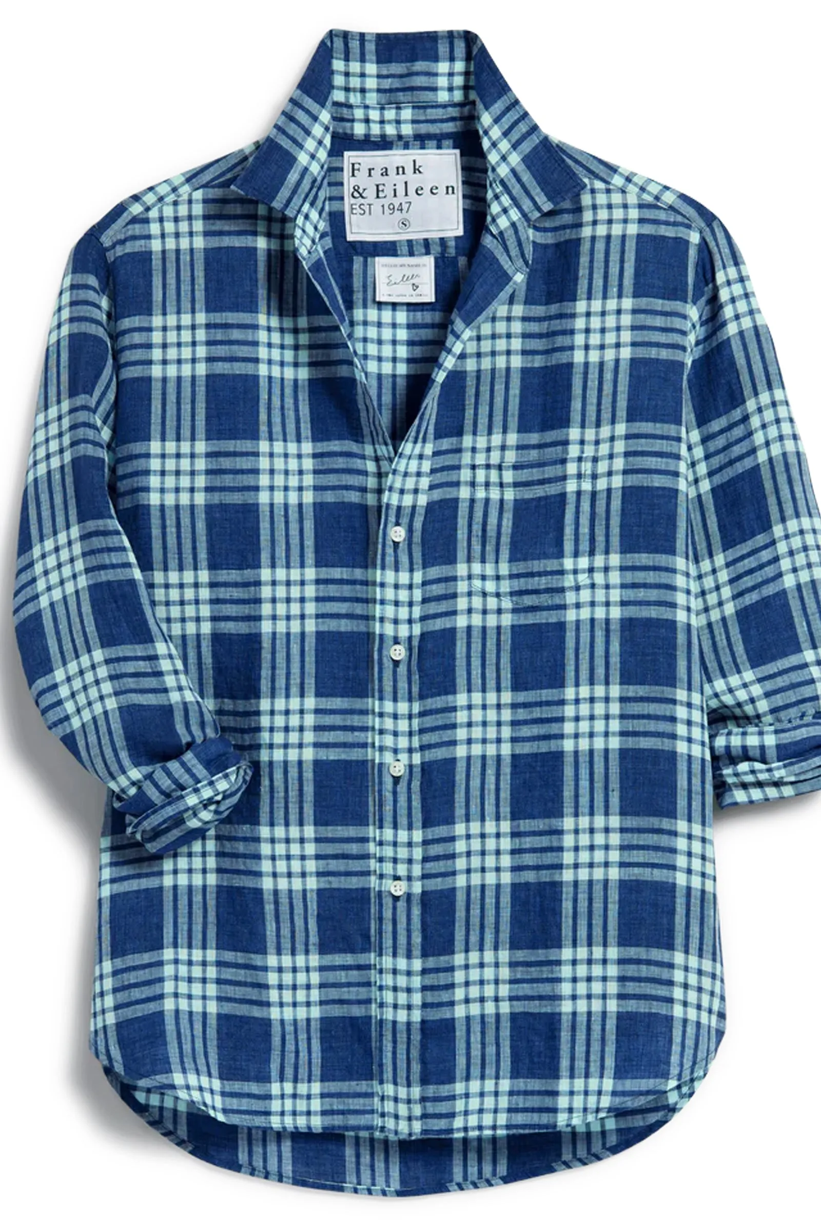 Frank and Eileen "Eileen" Button Up in Navy, Sea Foam Plaid