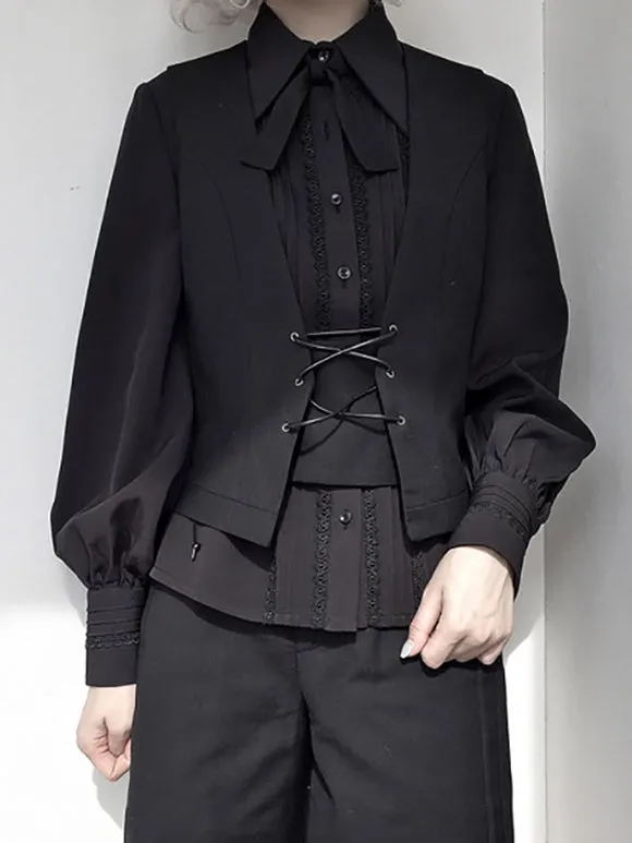 Gothic Lolita Coats Ouji Style Black Polyester Top Top Fall Lolita Outwears