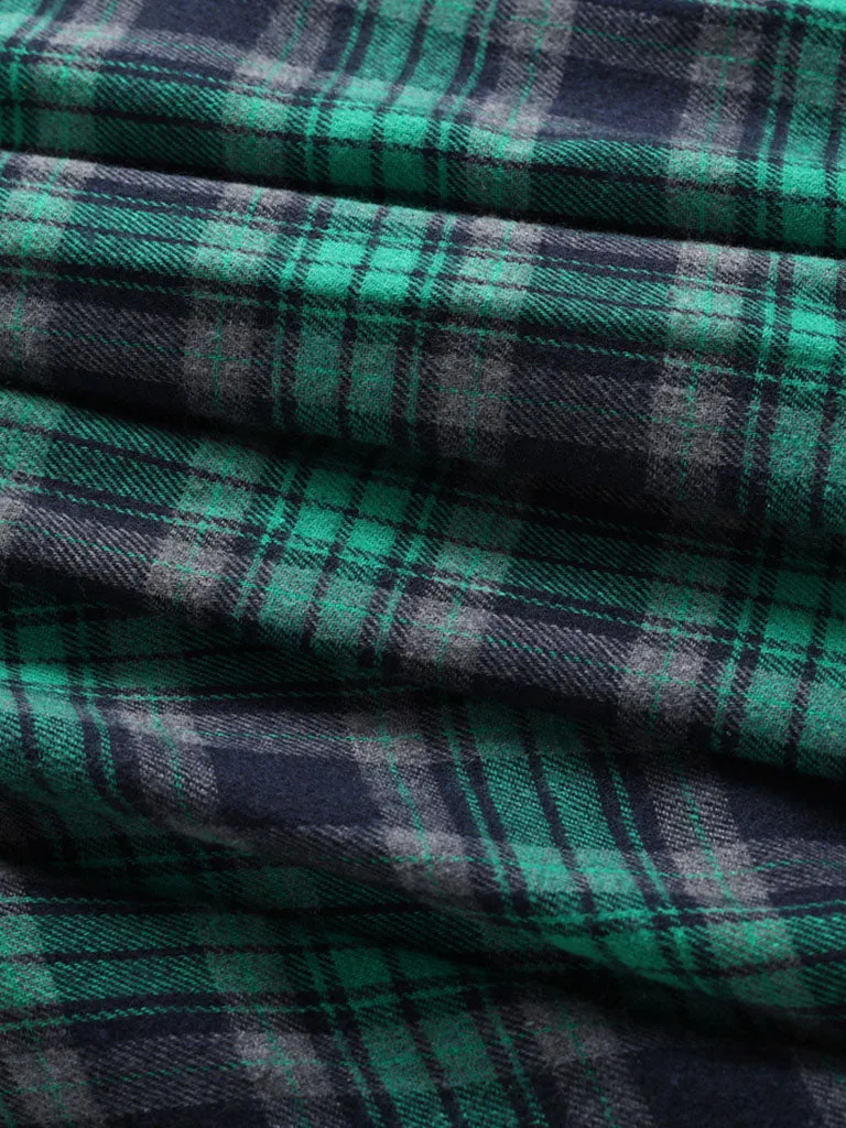 Green Plaid 3/4 Sleeve V Neck 1950S Vintage Dress