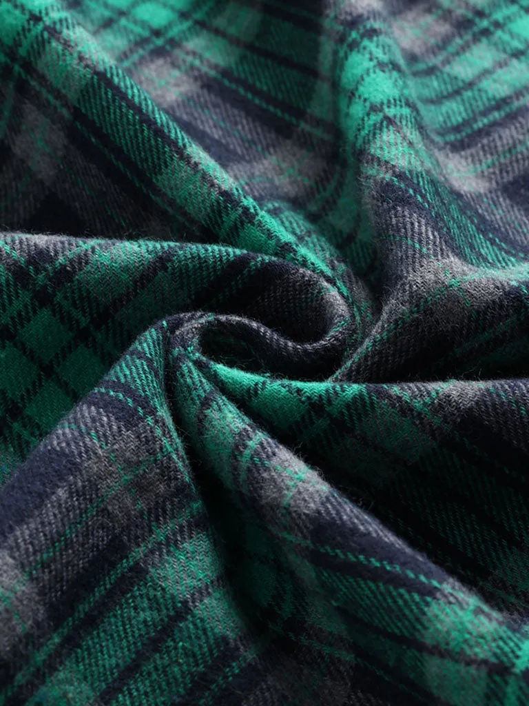 Green Plaid 3/4 Sleeve V Neck 1950S Vintage Dress