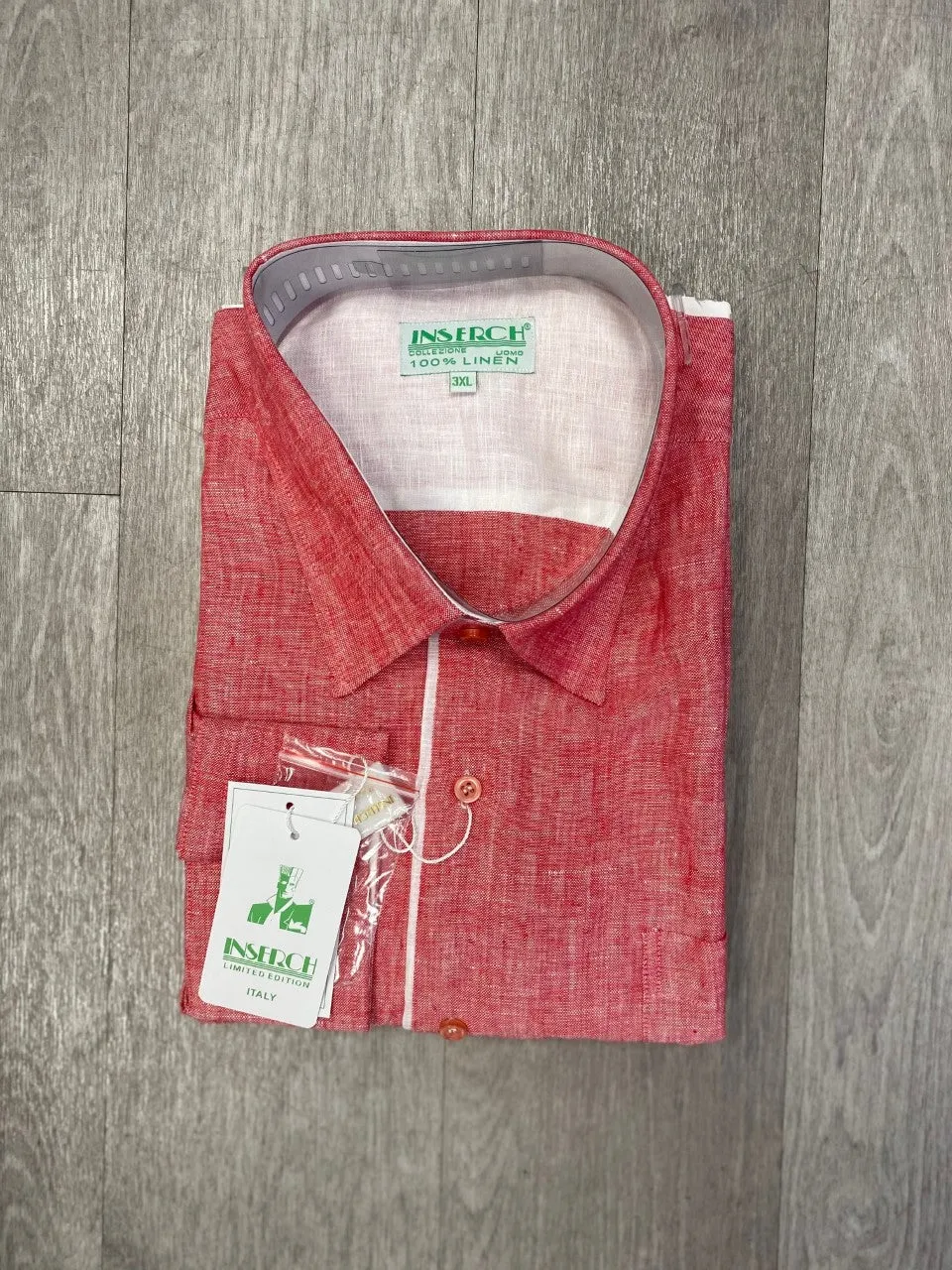 Inserch Premium Linen Yarn-Dye Solid Long Sleeve Shirt 24116-32 Coral