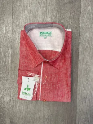 Inserch Premium Linen Yarn-Dye Solid Long Sleeve Shirt 24116-32 Coral