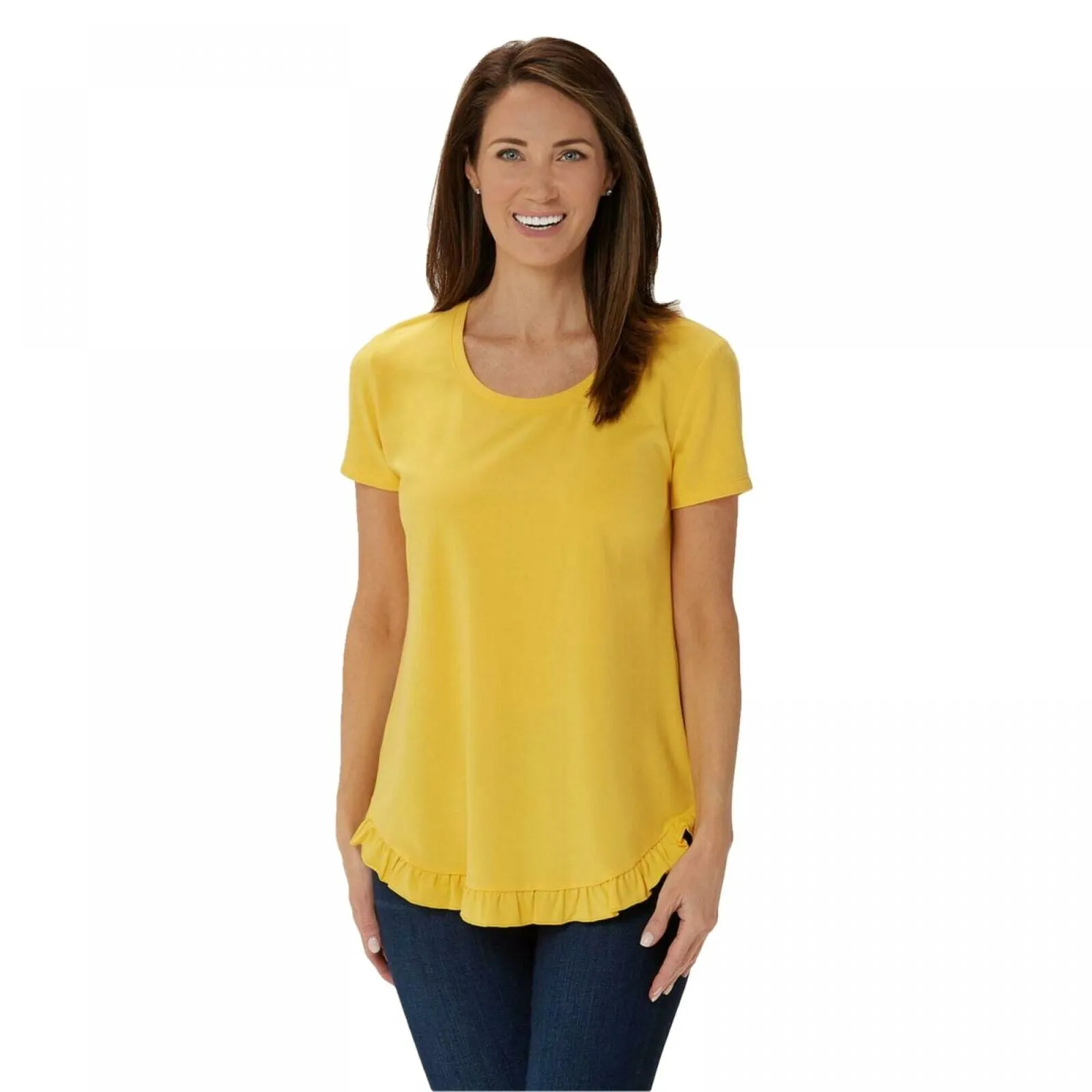 Isaac Mizrahi Live! Plus Scoop Neck Curved Ruffle Hem Knit Top
