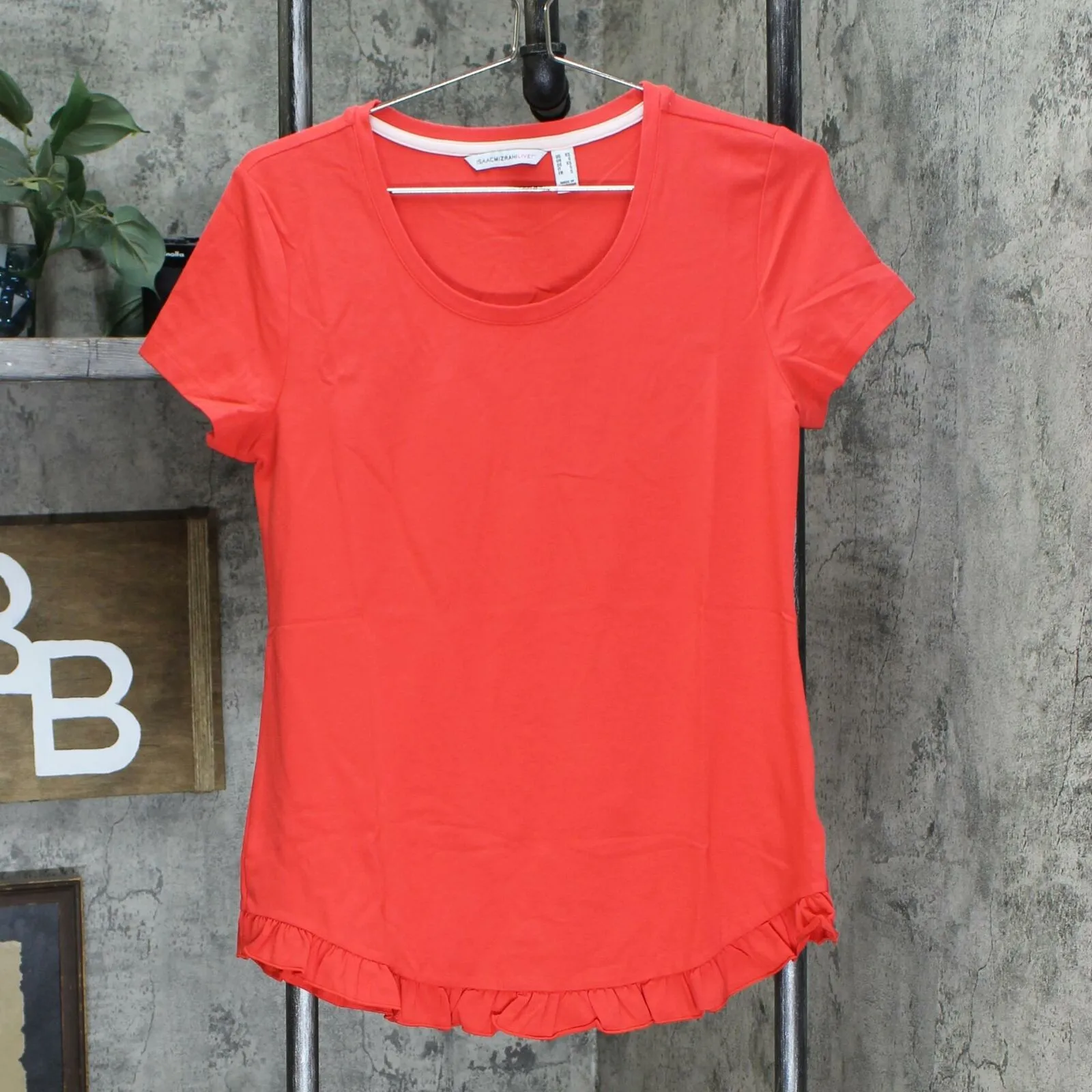 Isaac Mizrahi Live! Women's Scoop Neck Curved Ruffle Hem Knit Top Red XS