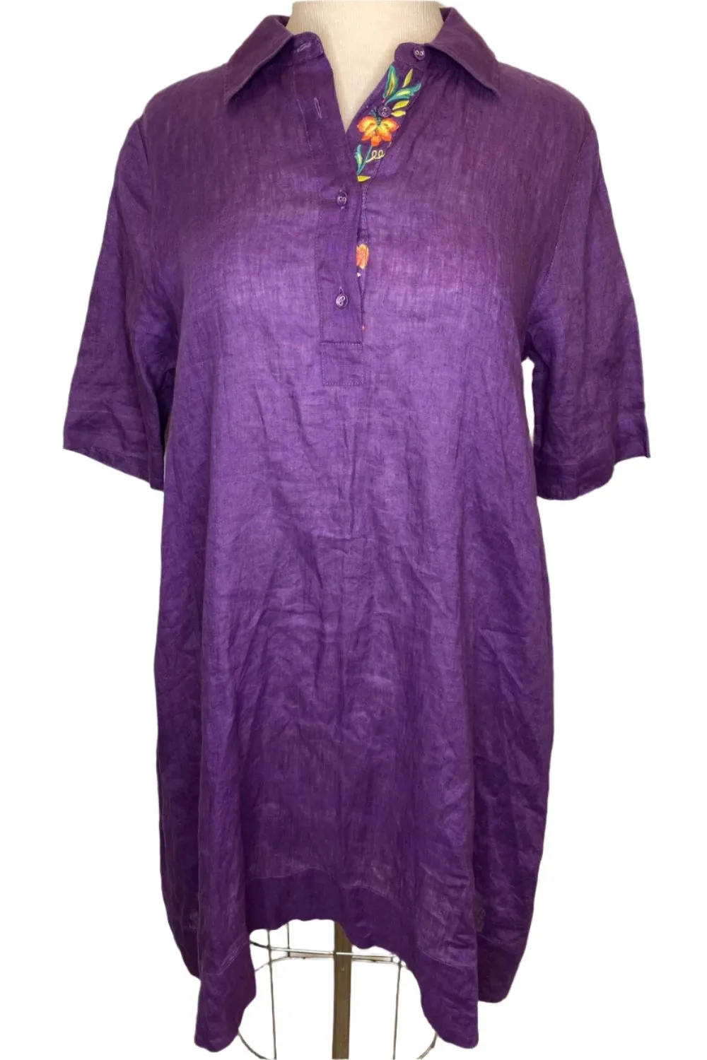 Johnny Was Calme Linen Short Sleeve Polo Dress O31087 Boho Chic *