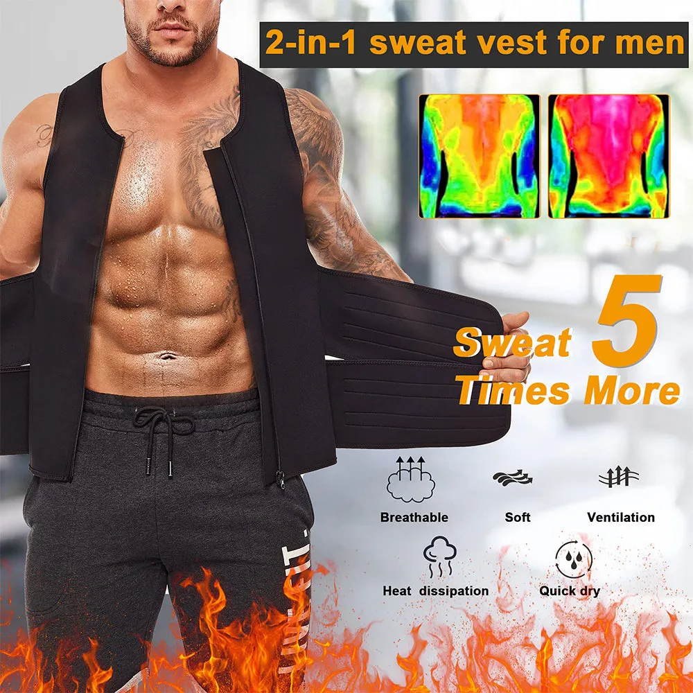 Junlan  Men Sauna Zipper Tank Top with Double Belts