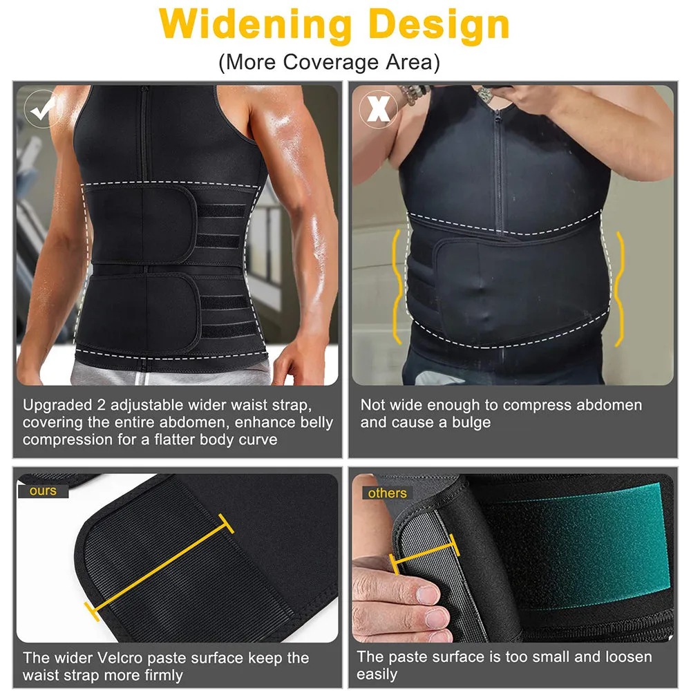 Junlan  Men Sauna Zipper Tank Top with Double Belts