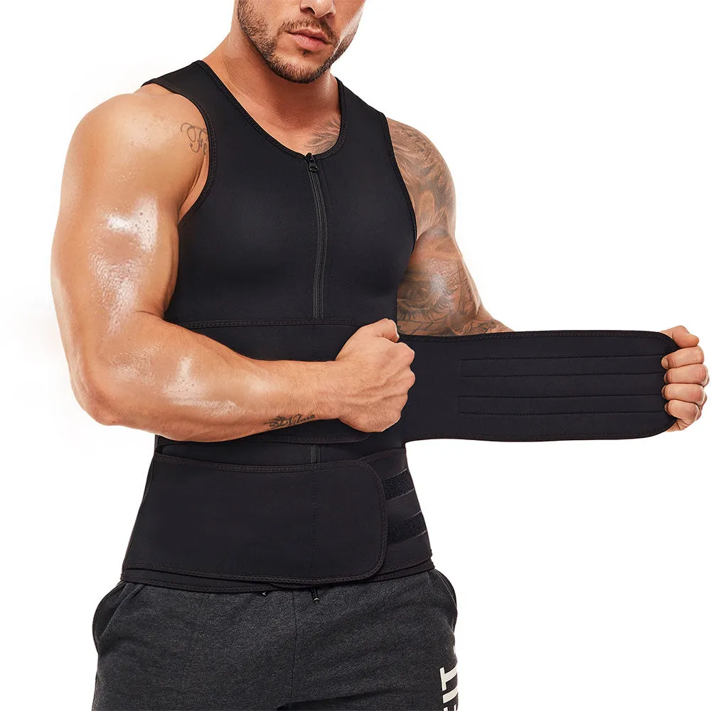 Junlan  Men Sauna Zipper Tank Top with Double Belts