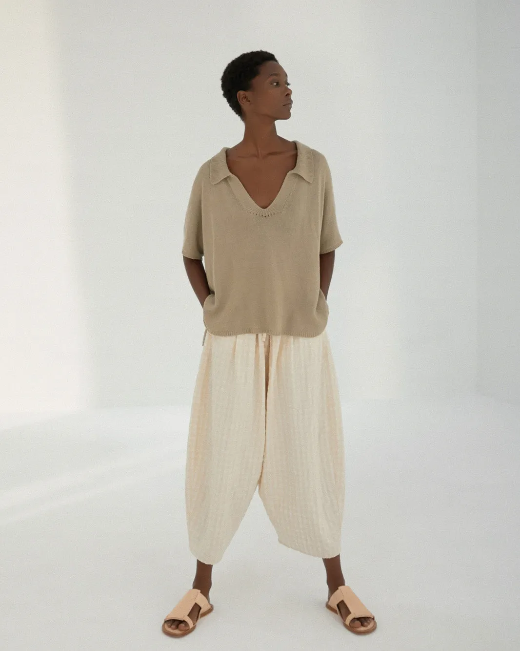 Knit Linen Polo, Smoked Green