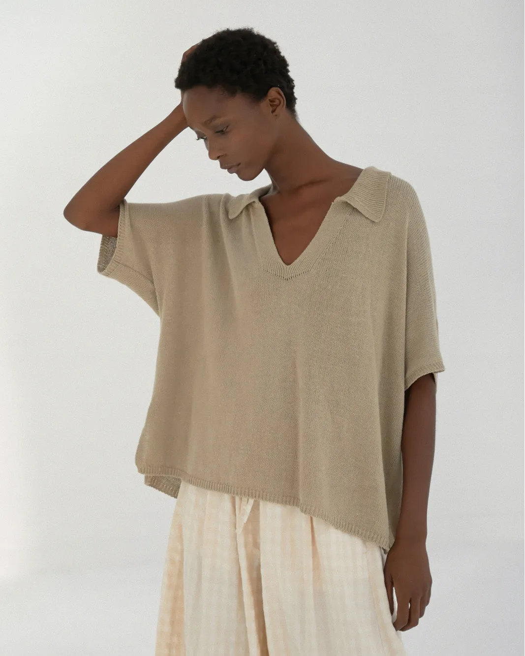 Knit Linen Polo, Smoked Green
