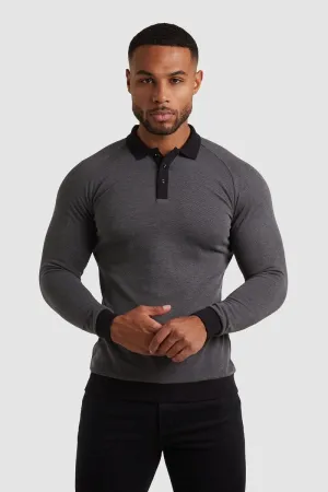 Knit Look Polo Shirt in Charcoal