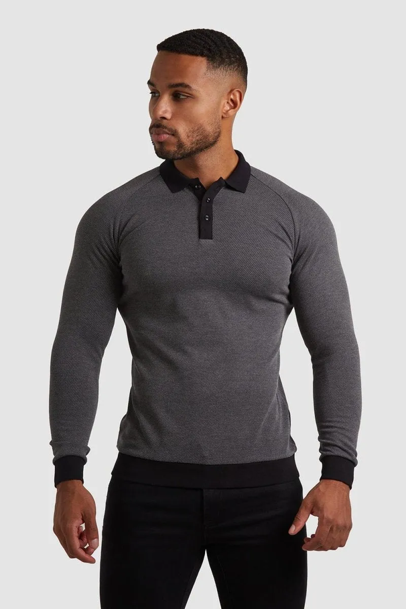 Knit Look Polo Shirt in Charcoal