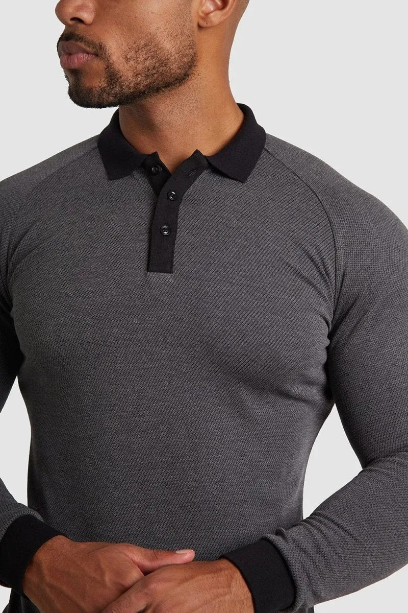 Knit Look Polo Shirt in Charcoal