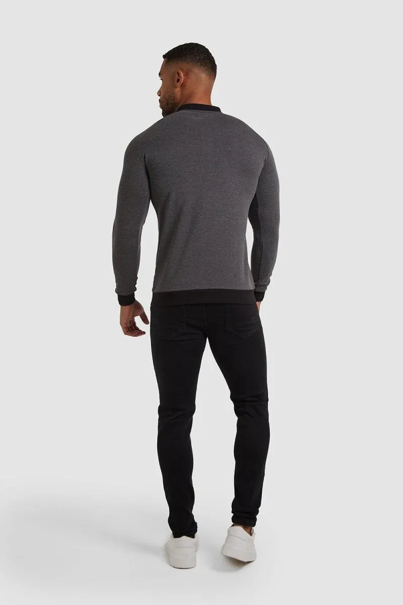 Knit Look Polo Shirt in Charcoal