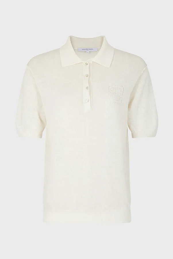 LANA WHITE LINEN MIX POLO SWEATER