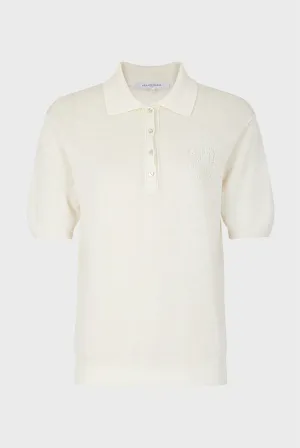 LANA WHITE LINEN MIX POLO SWEATER