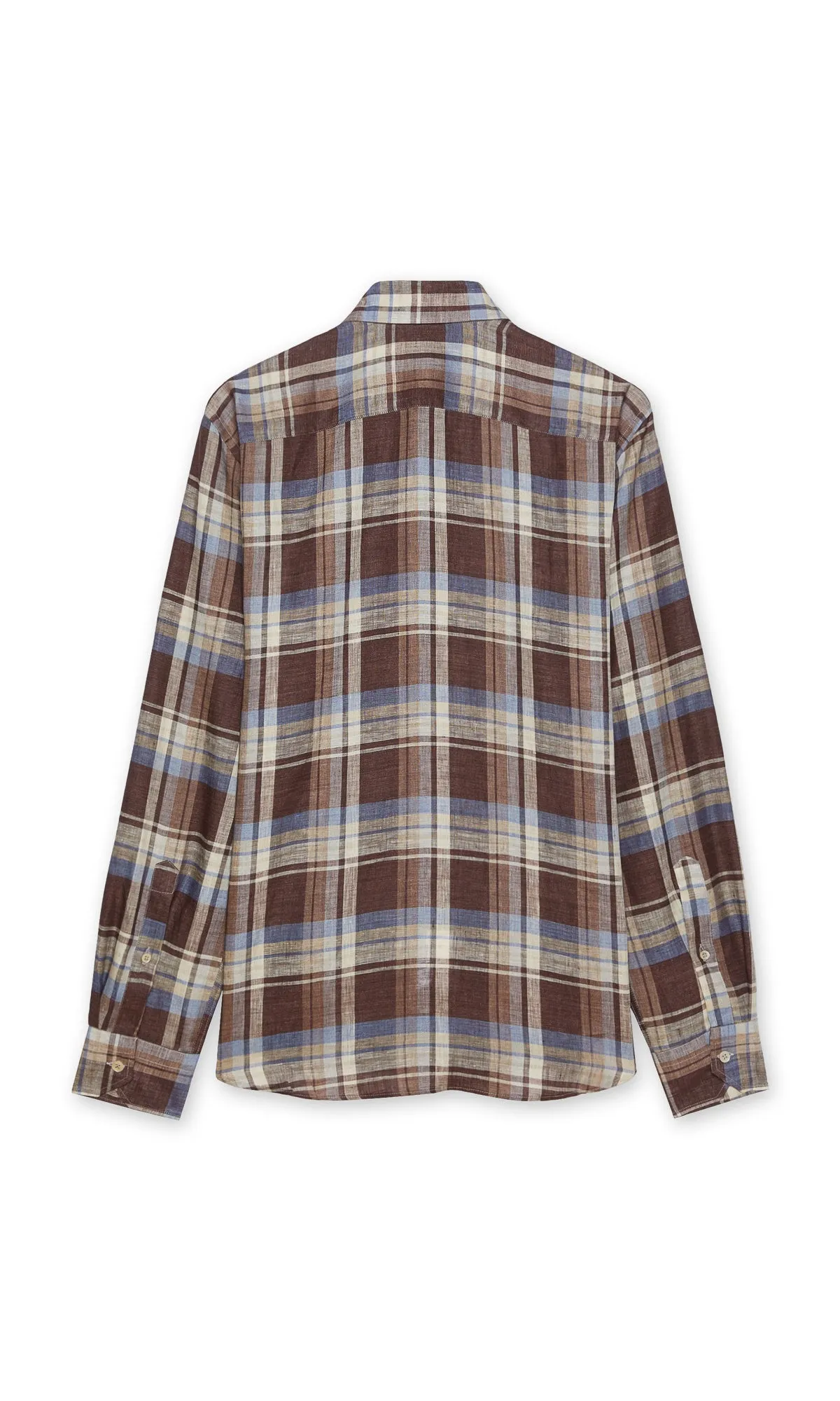 LARGE PLAID LINEN SHIRT - BROWN BLUE BEIGE
