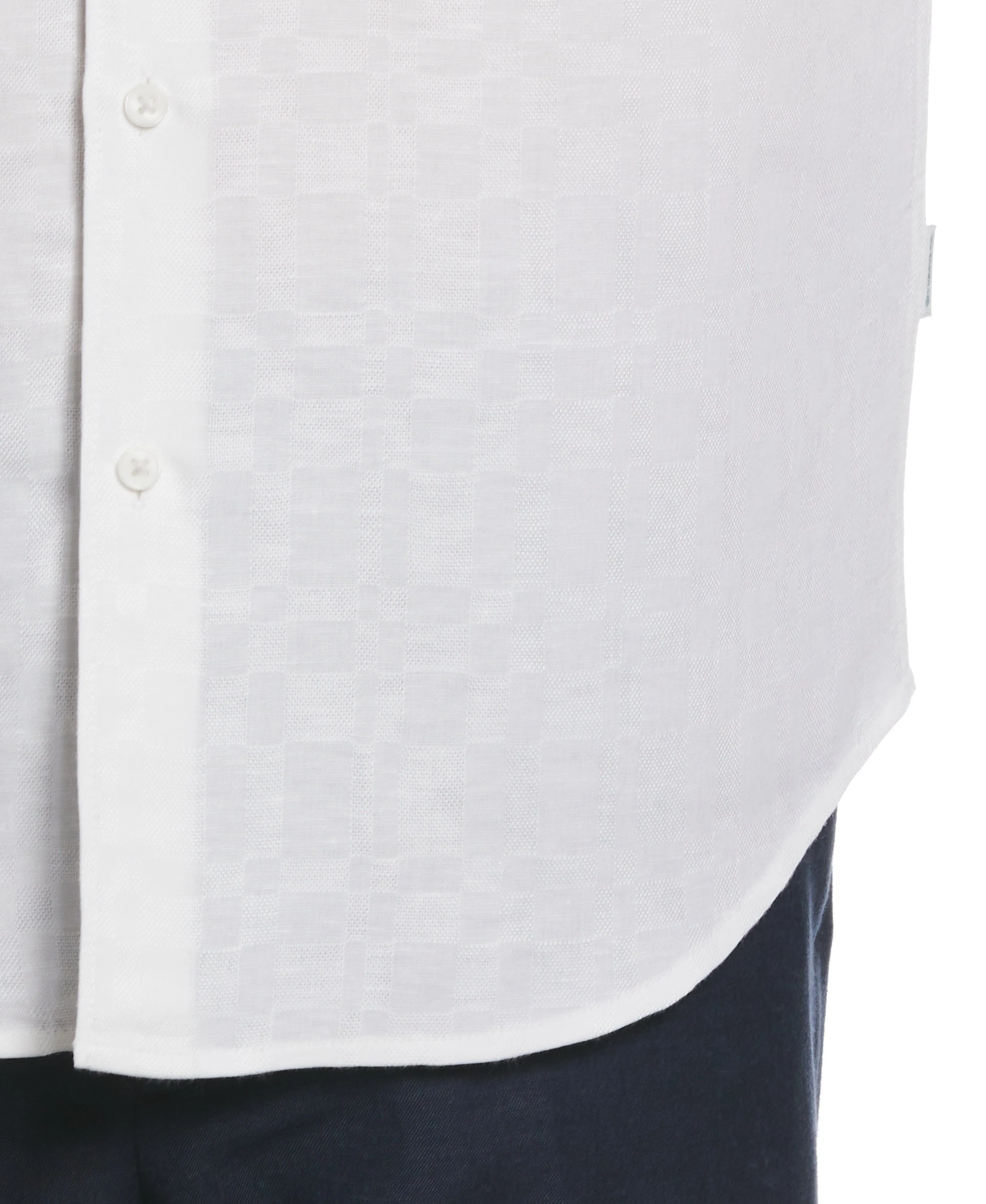 Linen Blend Plaid Dobby Roll Sleeve Shirt